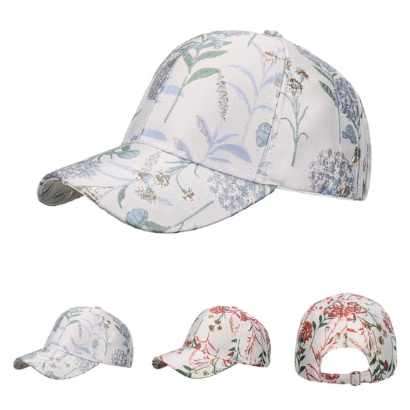 Baseball Cap Women Flower Print Breathable Mesh Hat Summer Outdoor Sun Caps Beige