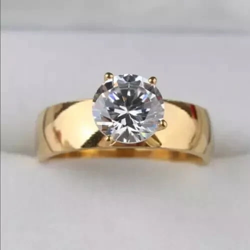 2 CT Round Cut Real Moissanite Solitaire Engagement Ring 14k Yellow Gold Plated