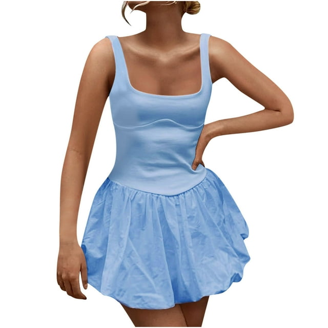 mtvxesu Robes pour Femmes, Mode Femme Aguichant Unie Sans Manches à Col Rond Robes Mini Bouffantes de Plage Robes Courtes Robe d'Été Robes Mini