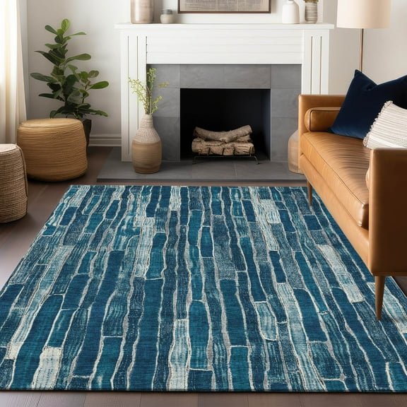Addison Rugs Chantille Indoor/Outdoor Transitional Stripes Blue Washable Rectangle Rug, 10' x 14'
