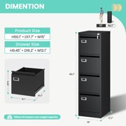 STANI 4 Drawer Black File Cabinet with Lock, Vertical Filing Cabinets for Home Office, Metal Locking Office File Storage Cabinets with Drawers for Legal/A4