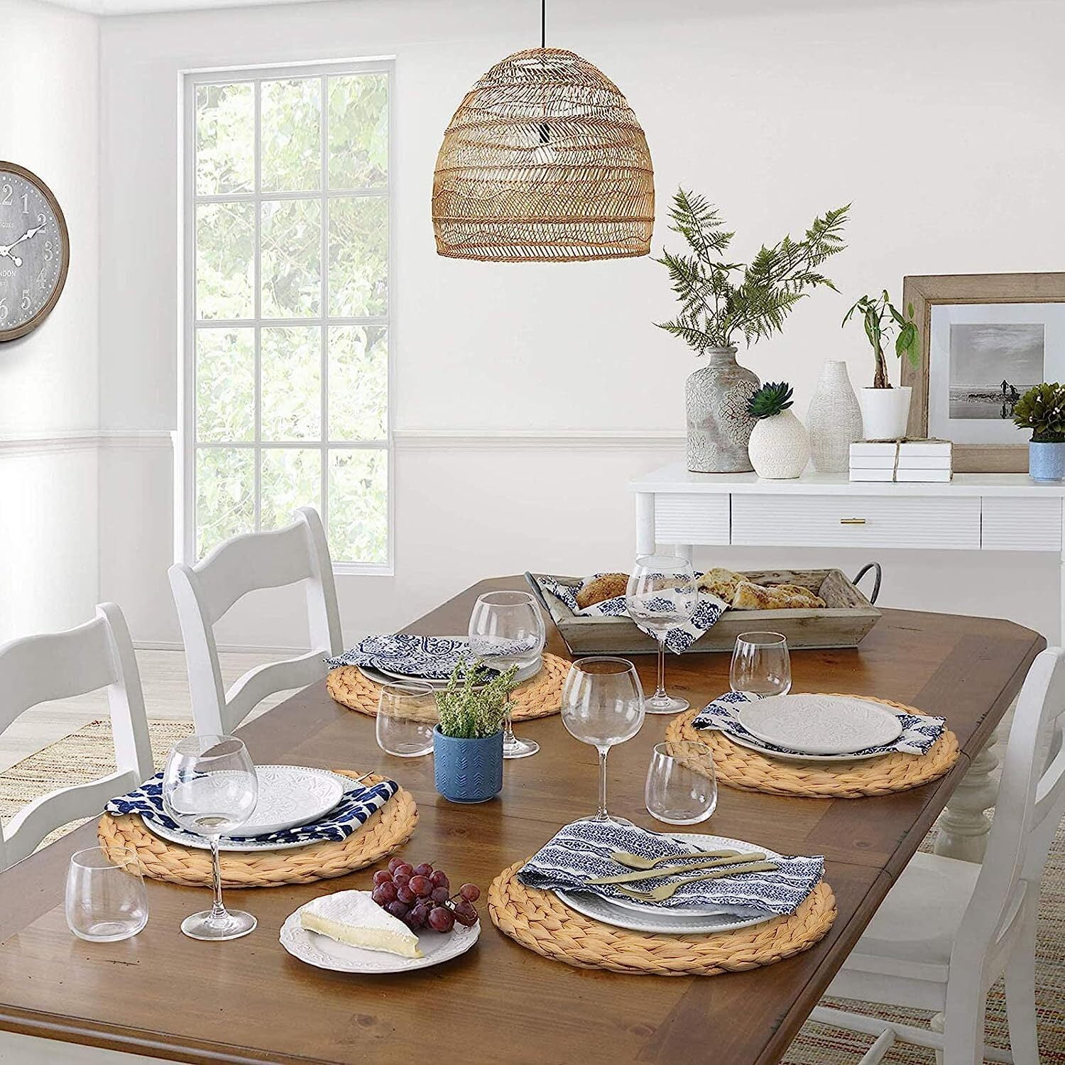 Round Placemats Set of 8 Rattan Placemats Woven Placemats 12 Inch Natural Hyacinth Wicker Placemats Farmhouse Boho Circle Braided Heat Resistant Outdoor Placemats Patio Table Place Mats