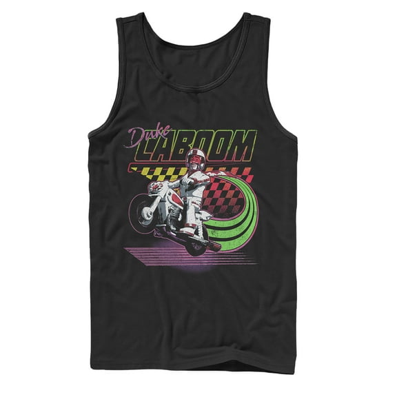 Men's Toy Story Duke Caboom Neon Race Tank Top Black X Large