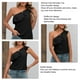 thumbnail image 3 of Top de un hombro para mujer, Top de verano con ojales y volantes, sin mangas, Color puro, 3 of 8