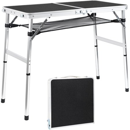 Aluminum Folding Small Table, Adjustable Height Lightweight Portable Camping Table for Picnic Beach Outdoor Indoor (Small) (BlackC)