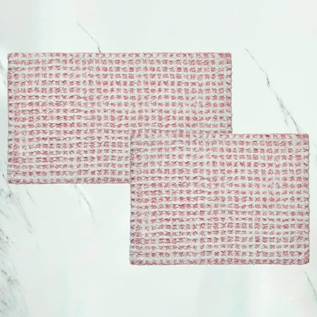 Mainstays Tufted Windowpane Stripe Cotton Bath Rug Set  Pink  2 Pieces