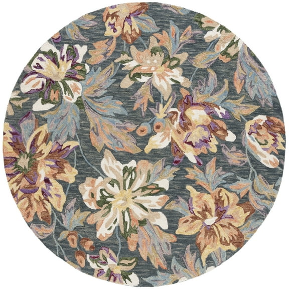 SAFAVIEH Blossom Fisher Floral Area Rug, Grey/Violet, 6' x 6' Round