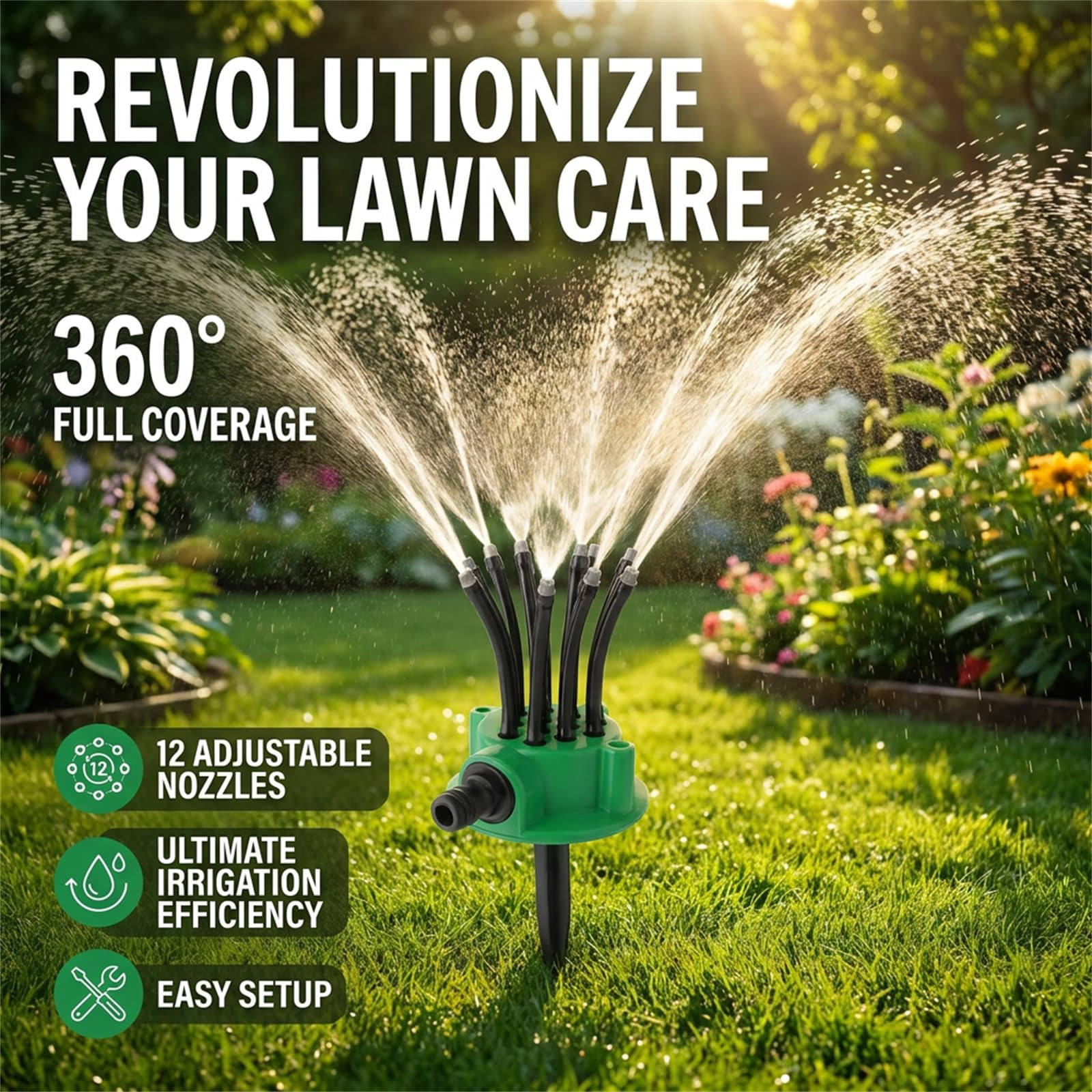 360° Coverage Precision Garden Irrigation Sprinkler, Multidirectional Lawn Sprinkler,Automatic Rotating Lawn Sprinkler, Watering Gardening Tools