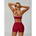 thumbnail image 6 of IBTOM CASTLE Workout Sets for Women 2 Piece Color Block Strappy Sports Bra High Waist Shorts Gym Yoga Pilates Outfits Red, 6 of 7