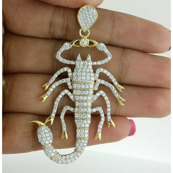 Aishvi Jewels 2Ct Round Cut Diamond Scorpion Lab-Created Cluster Pendant 14K Yellow Gold Plated