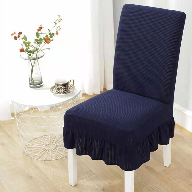 Nvzi Fundas elásticas para sillas de comedor fáciles de llevar, con falda, para comedor, restaurante, banquete (2 piezas, azul)