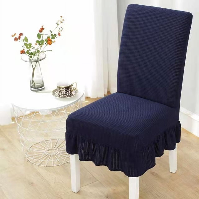 Nvzi Fundas elásticas para sillas de comedor fáciles de llevar, con falda, para comedor, restaurante, banquete (2 piezas, azul)