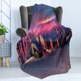 thumbnail image 4 of Milky Way Soft Flannel Fleece Blanket, Wild Alpine Scene with Cabin in the Woods Winter with Starry Skyline Illustration, Cozy Plush for Indoor and Outdoor Use, 60" x 80", Multicolor, by Ambesonne, 4 of 5