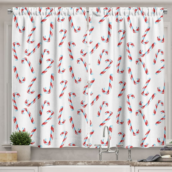 Ambesonne Candy Cane Kitchen Curtains, Aquarelle Sweets, 55"x45", Orange and Blue