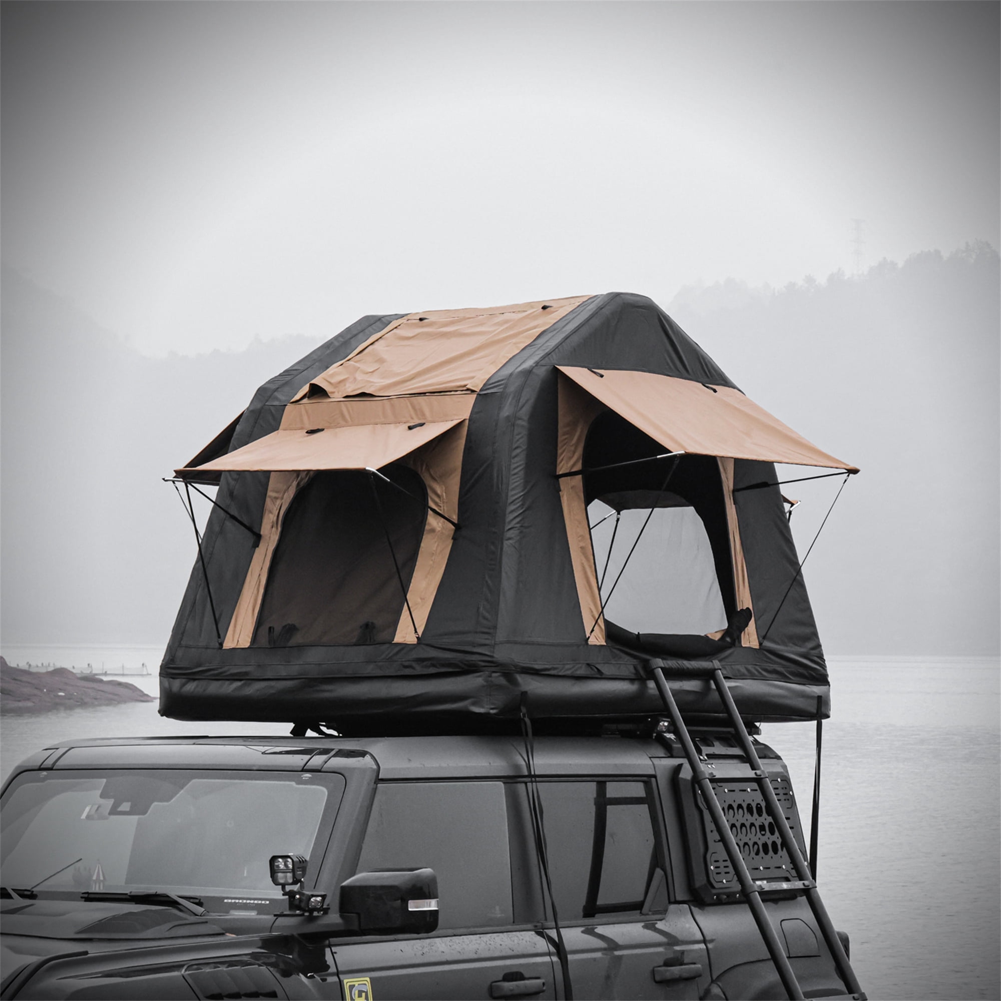 Miniyam Inflatable Car Roof Top Tent for SUV Truck, 2-3 Person Camping Outdoor Glamping Tent Yellow+Black