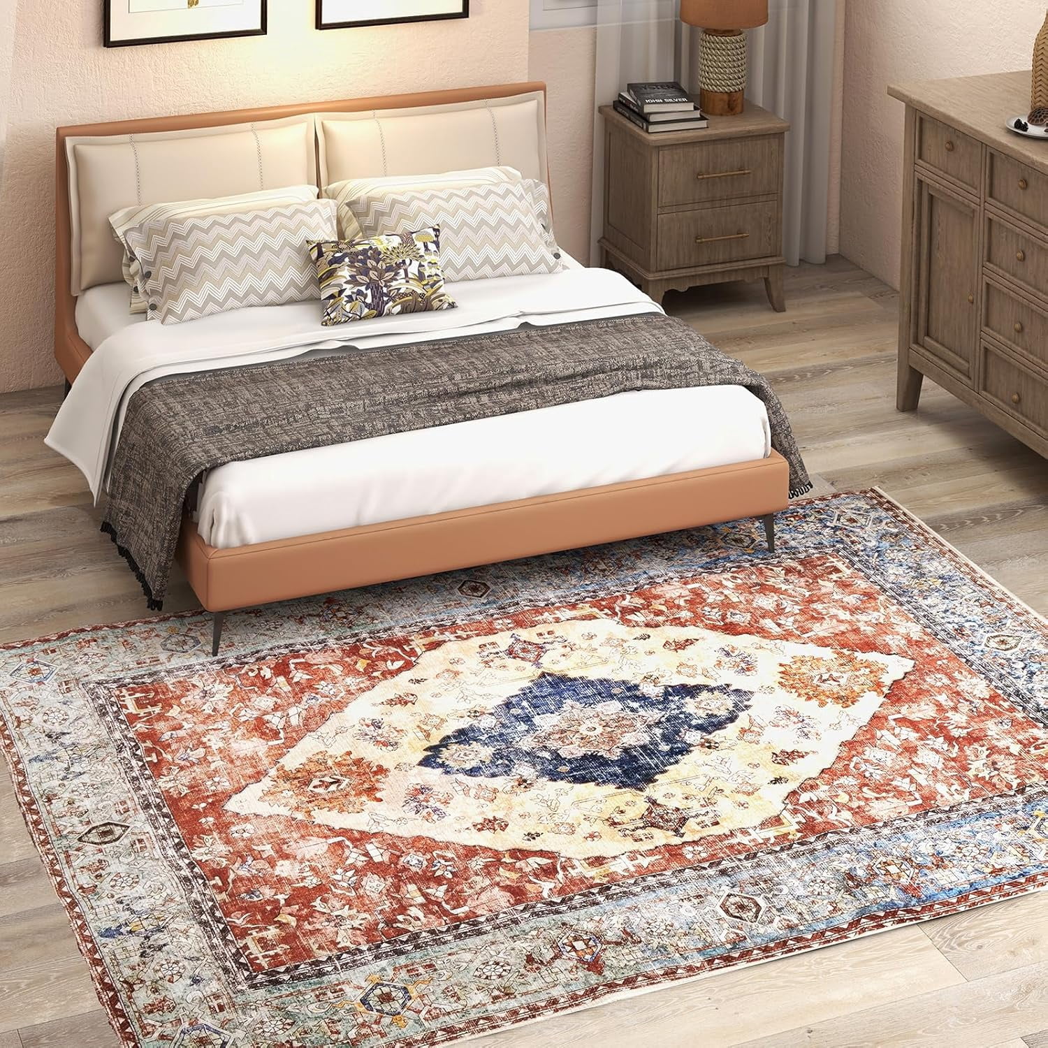 Waipfaru 5x7 Boho Tribal Area Rug, Washable Large Rugs for Living Room,Soft Non-Slip Print Vintage Farmhouse Carpet Rug for Bedroom Room Office Home Decor