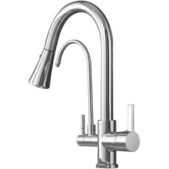 3 Way Kitchen Faucet with Pull Out Spray Swivel Brass Hot and Cold Water Single Hole Kitchen Sink Faucet-Chrome