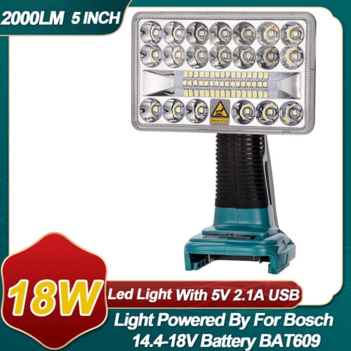 18W 2000LM Cordless 5“ LED Work Light Powered by For Bosch 18V BAT609 Battery