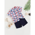 thumbnail image 4 of Aojekbee Independence Day Boys Summer Clothes Glasses/Cow Head Print Short Sleeve Turn-Down Collar Tops Solid Color Shorts 2Pcs Suit, 4 of 10