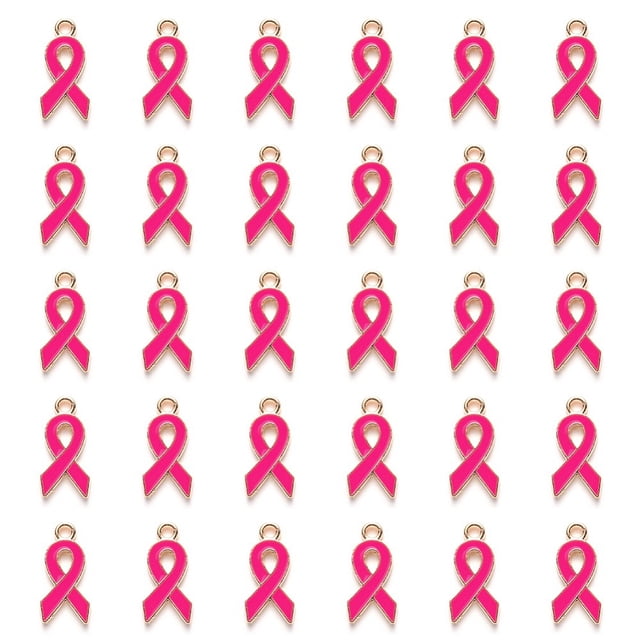 Alloy Enamel Pendants Cadmium Free & Lead Free Awareness Ribbon Shape Light Gold Plated Deep Pink 20x10x2mm Hole: 2mm