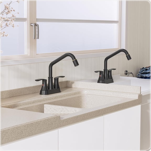 Phiestina Laundry Sink Faucet with Sprayer, Black Utility Sink Faucet with Pull Out Sprayer, Pull Down Bathroom Faucets, 4 Inch 3 Hole CenterSet Restroom Sink Faucets, LF36CL-2M-MB