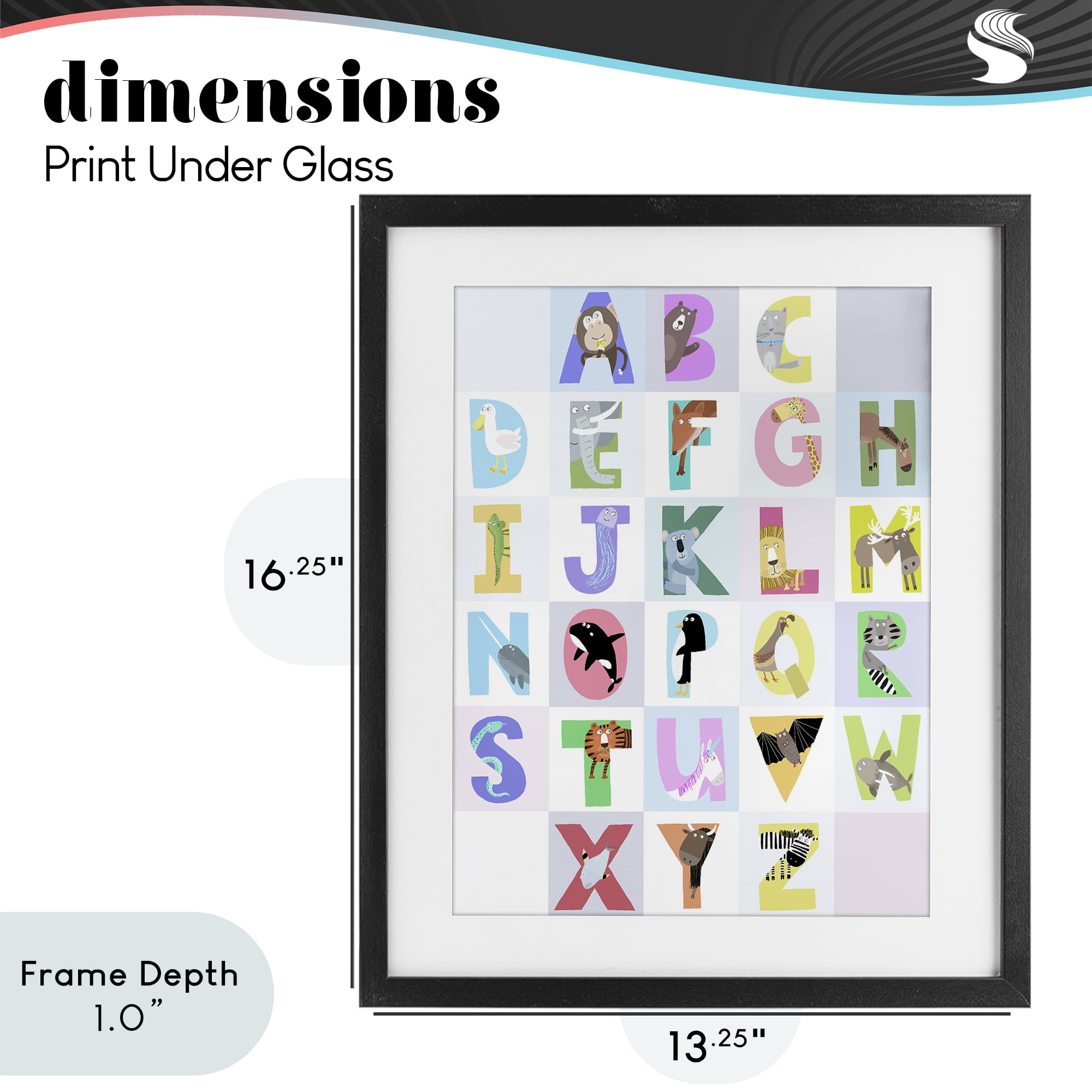 Stupell Industries Animal Alphabet in Light Grey Black Framed Print Under Glass, design by Carla Daly