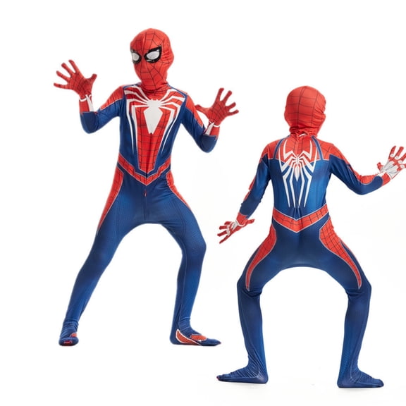 Halloween Costumes for Men, Adult Spiderlike Cosplay Costume Jumpsuit, 3D Print Full Body Superhero Bodysuit with Mask Lycra Spandex Suit Zentai Outfit for Comic Con, Royal Blue, 120