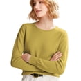 thumbnail image 2 of Women's 100 Percent Pure Wool Sweater Long Sleeve Pullover Crew Neck Tops for Woman Yellow S, 2 of 9