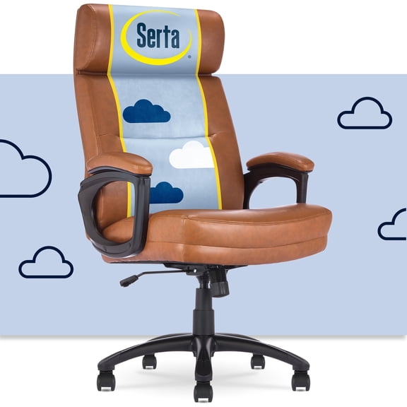 Serta Comfort Executive Big & Tall Ergonomic Office Chair Bonded Leather Cognac