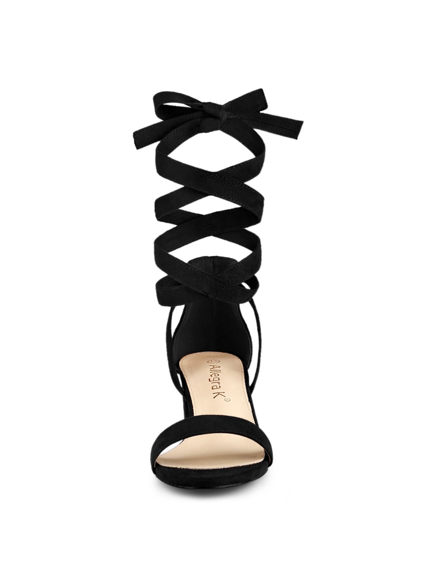 DARING DIVA Women's Open Toe Block Heel Lace Up Heels Sandals Black 9.5