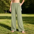 thumbnail image 5 of Loose Pants for Women Linen New Wide Leg Pants for Women Elastic Waist Textured Long Trousers with Tassel Drawstring Loose Fist Casual Pants with Pockets, 5 of 6