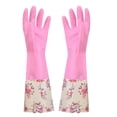 thumbnail image 2 of Winter Fleece Lined Rubber Cleaning Gloves with Floral Cuff, Non-Slip Thickened Cotton Lined Gloves for Dishwashing Laundry, Waterproof Kitchen Cleaning Gloves for Bathroom Daily Use, 17in, Pink, 2 of 6