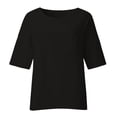 thumbnail image 4 of Black Women's Long Sleeve T-shirt, Linen Shirts For Women Plus Size 3/4 Length Sleeve Tops Casual Loose Fit Round Neck Tees 2025 Summer Fashion Blouse,Women's Long sleeve T-shirt S, 4 of 4