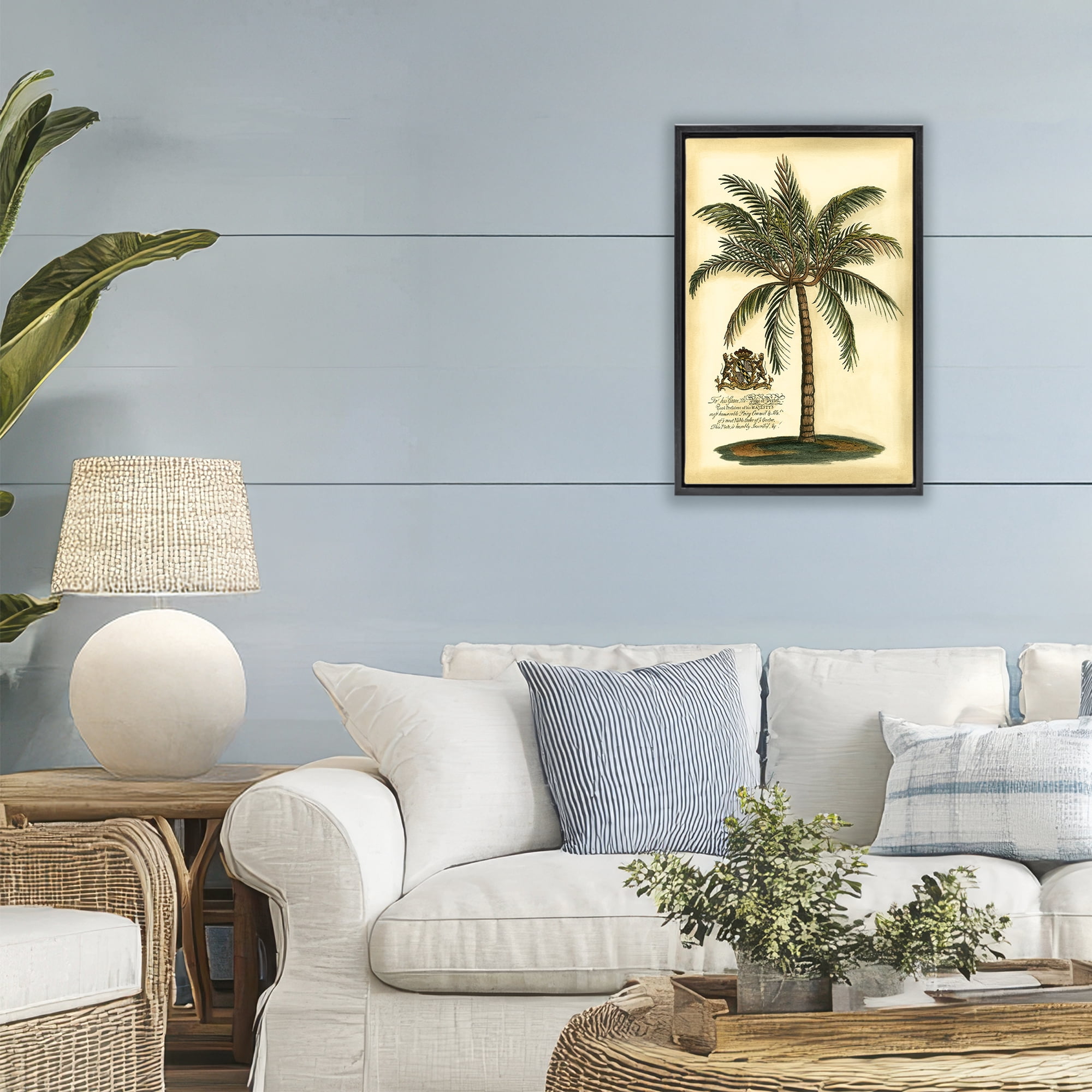 Stupell Industries British Colonial Palm Black Framed Floater Canvas Wall Art, design by Vision Studio
