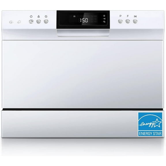 Portable Mini Dishwasher, Energy Star, Countertop, 6 Place Settings, with 8 Washing Programs, Speed, Baby-Care, ECO& Glass, Dish Washer for Dorm, RV& Apartment, White