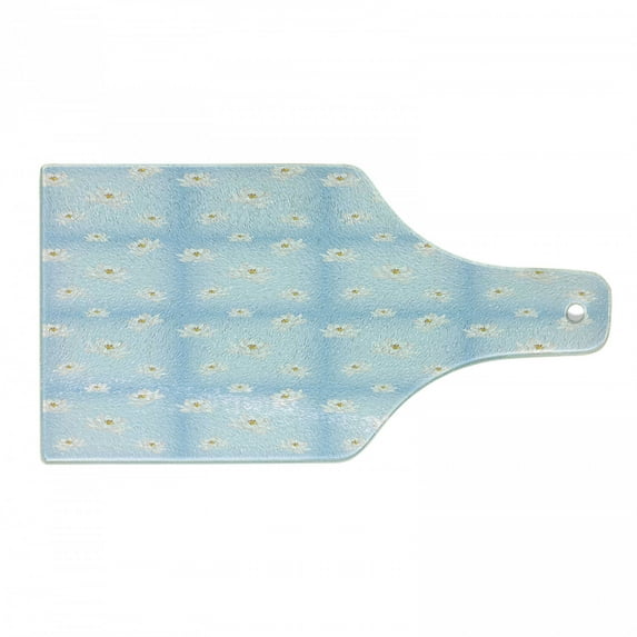 Flower Cutting Board, Continuous Peaceful Pattern with Cartoon Water Lily, Decorative Tempered Glass Cutting and Serving Board, in 3 Sizes, by Ambesonne