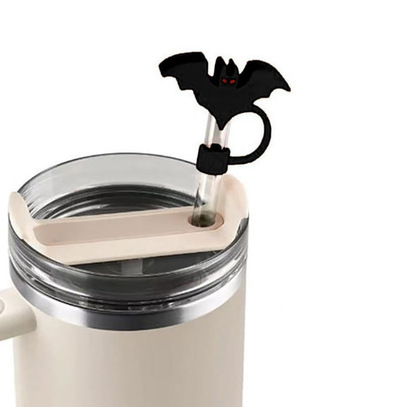 Halloween Bat Silicone Straw Topper - 10mm Reusable Dust Cap for Tumblers Umbrella for Drinks - Cute Spooky Drink Accessory for 30/40 Oz Cups(Black)