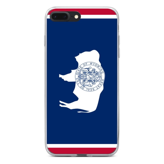 DistinctInk Clear Shockproof Hybrid Case for iPhone 7 PLUS / 8 PLUS (5.5" Screen) - TPU Bumper, Acrylic Back, Tempered Glass Screen Protector - Wyoming State Flag - US State Flag