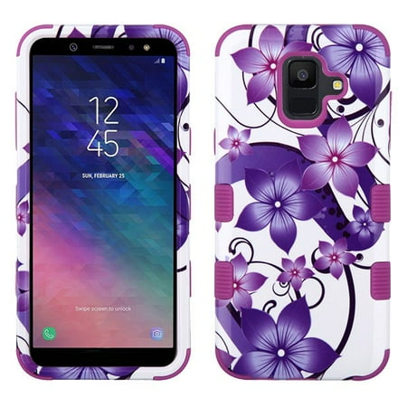 Hibiscus Flowers Care Samsung Galaxy A6 (2018 Model) Phone Case Tuff Hybrid Shockproof Impact Rubber Dual Layer Hard Soft Protective Hard Case Cover Hibiscus Flowers Purple Phone Case for Samsung Galaxy A6 ()