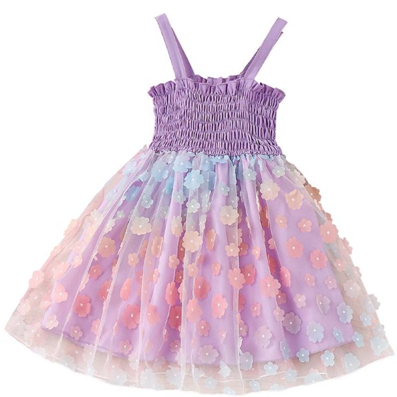 Pejock 4-7 Years Baby Girls Layered Tulle Tutu Dress Girls Summer Cute Colour Slip Dress Birthday Party Mesh Princess Dresses
