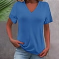 thumbnail image 2 of TRUBKH Short Sleeve Shirts for Women V Neck T Shirts for Women Crop Top Cute Graphic Tees Women's Fashion Clothes for Every Occasion Cotton Linen Cardigan Summer Chic Womens Striped T Shirt Blue M, 2 of 9