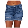 thumbnail image 2 of Ripped Denim Shorts Women's Summer Denim Shorts Light Wash Distressed Mid Waisted Frayed Hem Ripped Jean Shorts Casual Hot Pants Dark Blue M, 2 of 7