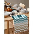 thumbnail image 3 of Table Runner Dresser Scarves 70 Inch Long,Modern Geometric Stripe Texture Linen Dining Table Runners Teal Khaki Color Gradient Art Tabletop Scarf for Wedding Holiday Party Kitchen, 3 of 7