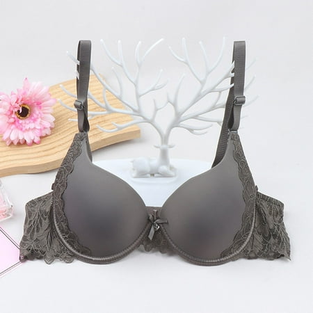 Today s Deal: Ladies Bras  Sujetadores de damas  Women s Underwear Small Chest Push Up Underwire Bra Lace Beautiful Back Bra SOPATENOR Dark Gray L
