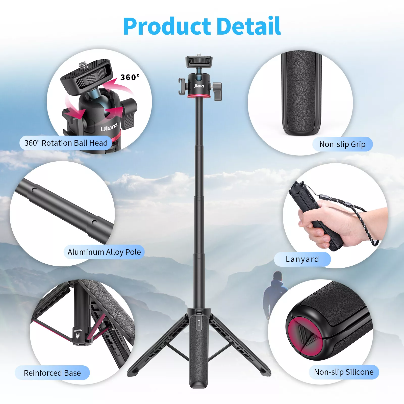 Ulanzi MT-73 Mini Desktop Tripod – 55cm Extendable Tripod for DSLR Cameras & Smartphones