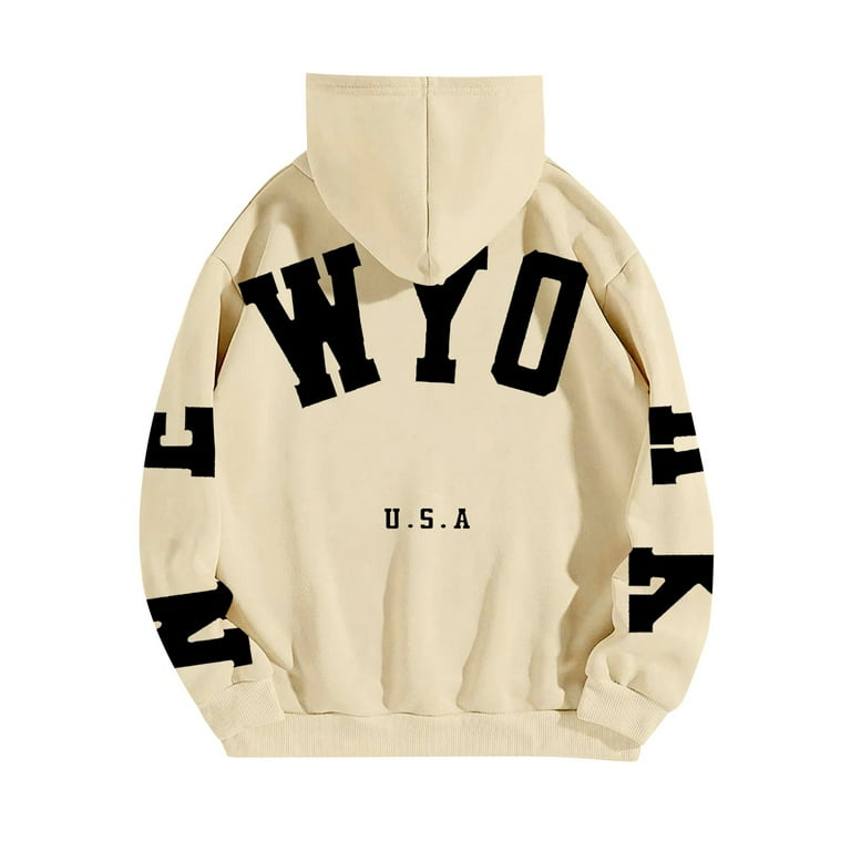 MEAGAOME Jackets for Women 2024 Dunder Mifflin Sweatshirt Women s Long Sleeved Zipperless Back New York U.S.A. Printed Hoodie Athletic Quarter Zip Women B Beige S Gifts for Women Sale Clearance Walmar...