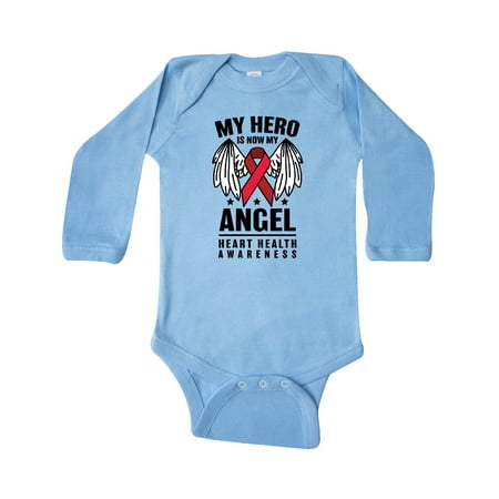 

Inktastic Heart Health Awareness My Hero is Now My Angel Gift Baby Boy or Baby Girl Long Sleeve Bodysuit