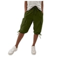 thumbnail image 2 of Vamuko Cargo Shorts Women Knee Length Baggy Bermuda Shorts 2026 Summer Drawstring Casual Capri Shorts Plus Size Loose Fit Capris with Pockets Army Green L, 2 of 8