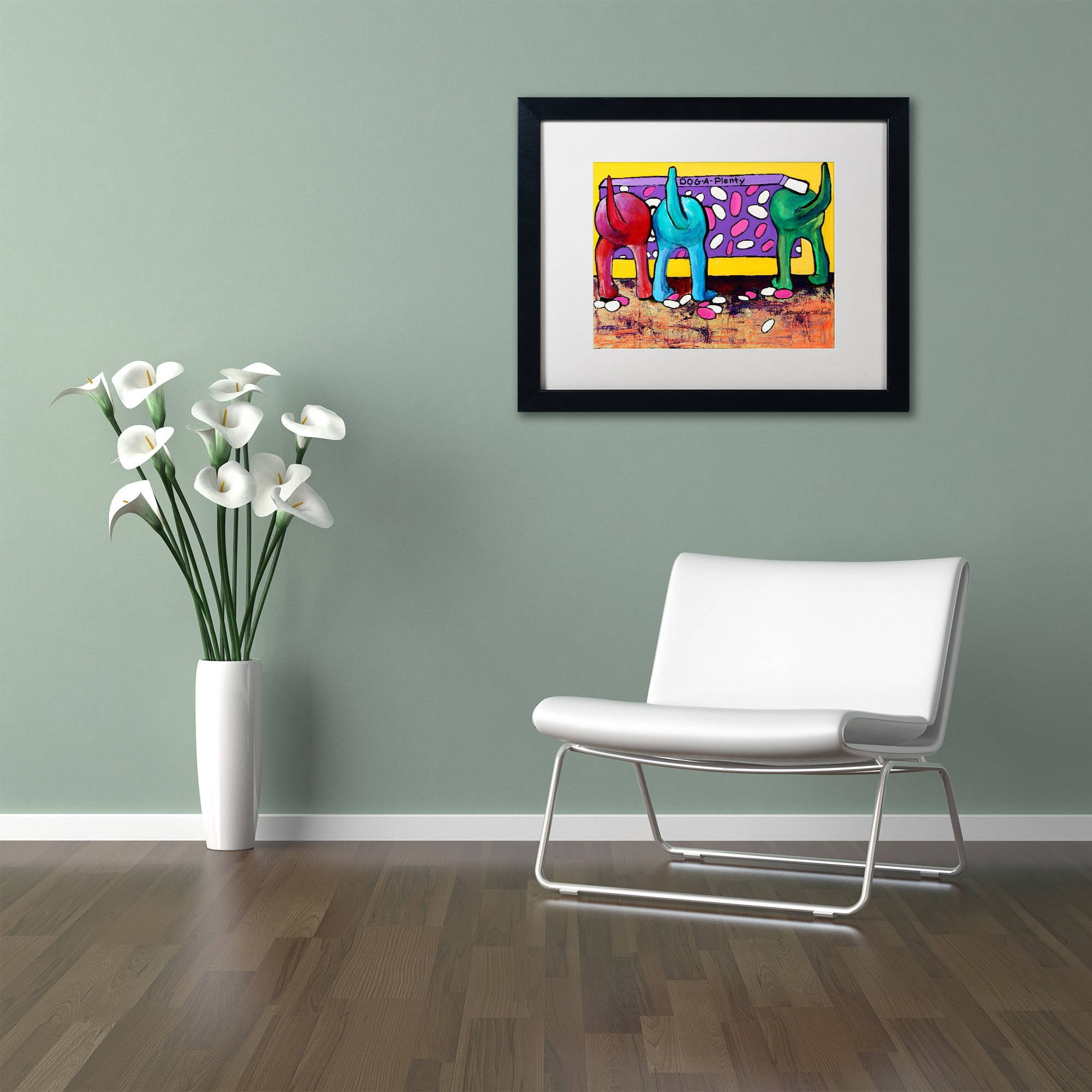 Trademark Fine Art "Dog-A-Plenty" Canvas Art by Pat Saunders-White, White Matte, Black Frame