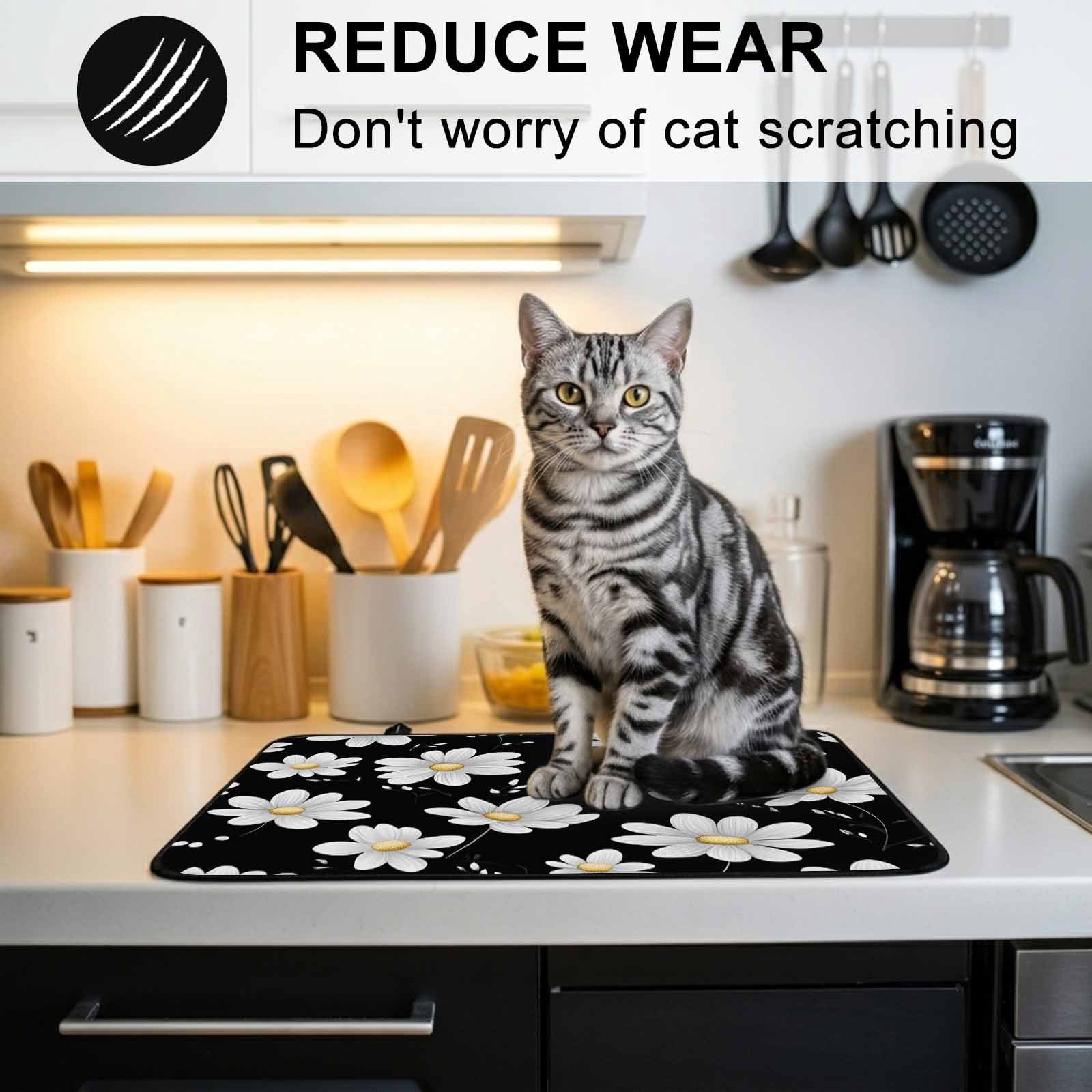 White Daisy Floral Stove Top Cover for Electric Stove, Heat-proof & Non Slip Glass Top Stove Cover Protector, Spring Summer Flowers Black Kitchen Flat Cooktop Rubber Mat 24x21 Inches